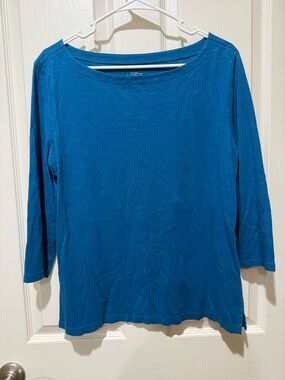 LOFT Teal Blue Boatneck Long Sleeve Tee